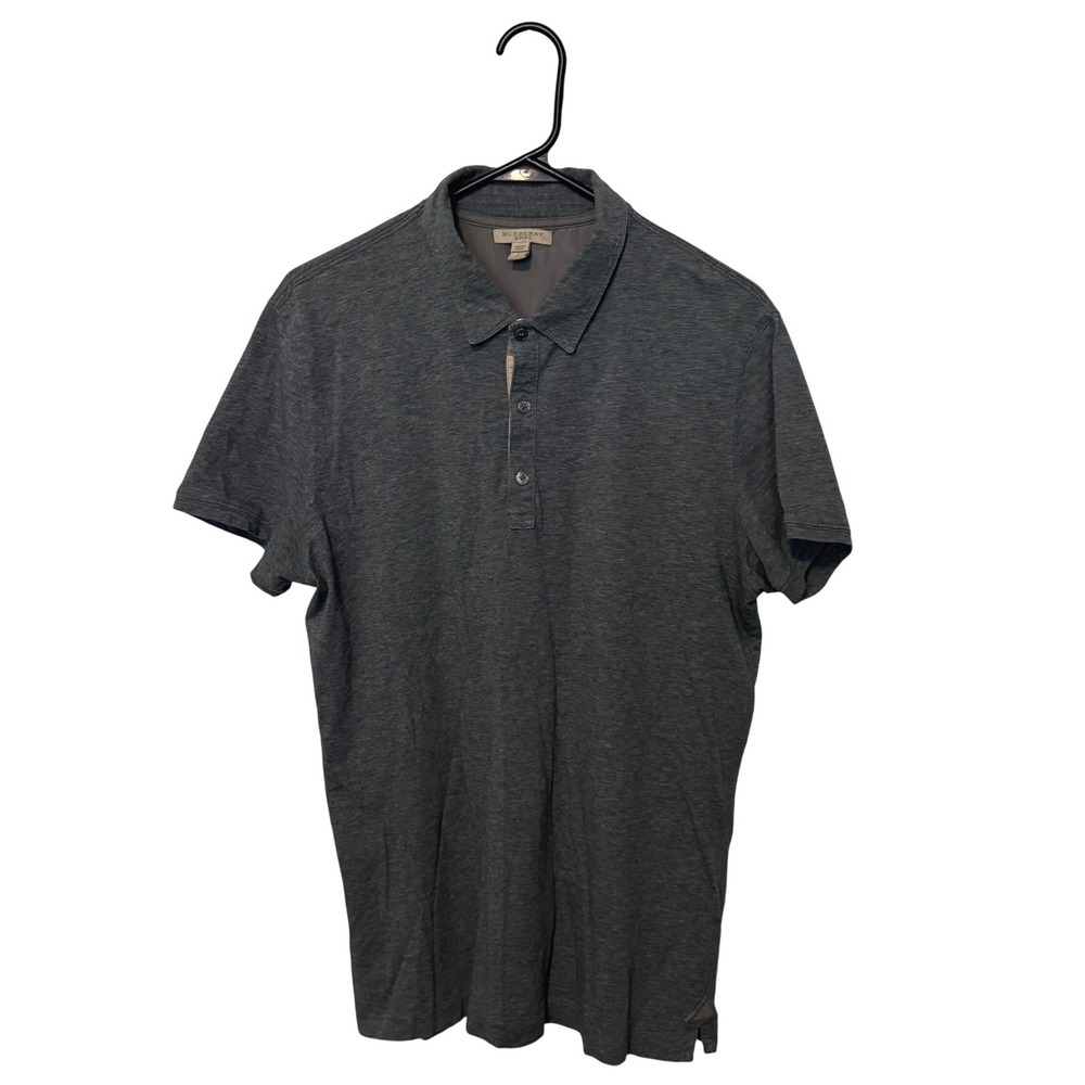 Burberry Brit Polo Shirt Mens Large Gray Short Sleeve Cotton Nova Check Trim